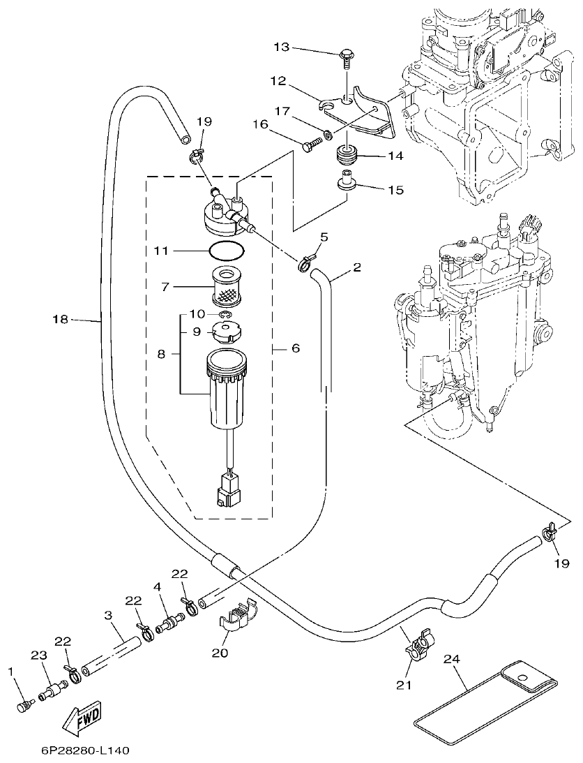 Yamaha F250GET, FL250GET FUEL 1 parts diagram